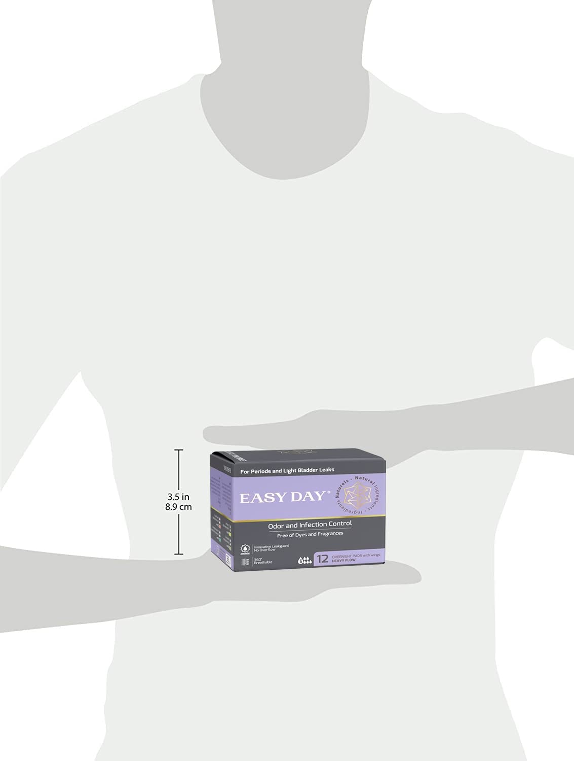 EASYDAY Overnight Heavy Flow(2-in-1 Period & Light Bladder Leakage Feminine Pads) Wings, Sensitive Skins, Unscented, Breathable, Ultra Thin Innovative Leak Guard, Individually Wrapped (12)