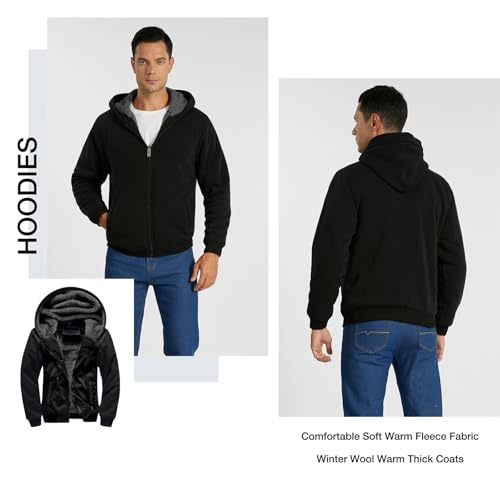 Image of SWISSWELL Men Zip Up Hoodies Sherpa Lined Jacket Heavyweight Fleece Sweatshirt Winter Warm Hooded Coat