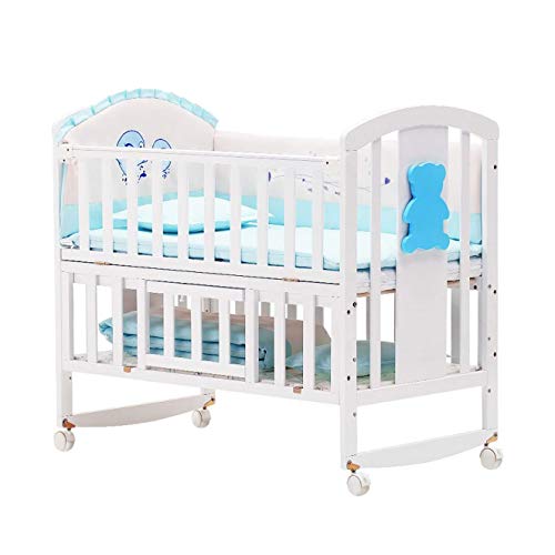 Kinder Massiv Panel 4-in-1 Convertible Babybetten, Massivholz multifunktionale weiß Krippe Bett Neugeborenes Splicing Cribs Mit Rollen