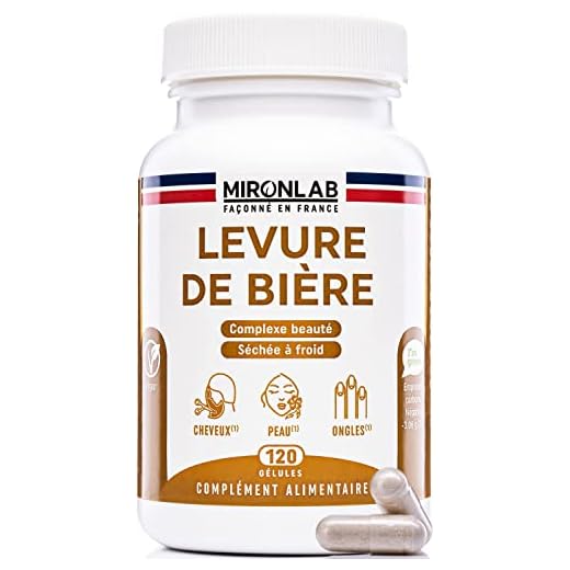 Levure de Bière Active - Pousse Cheveux - Haut Dosage 1640mg - Testé - Enrichi Vitamines & Minéraux - Complément alimentaire Peau & Ongles - 120 gélules/1 mois - Laboratoire Français MIRONLAB