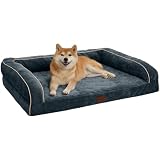 EMME 耐噛み 犬用ベッド 防水 丈夫 ペットベッド 洗える シェニール生地 柔らか ペットソファー 小型犬 中型犬対応 犬 ソファーベッド 耐久性 高反発 抗菌防臭 ペットクッションあごのせペット用ベッド 猫 犬 室内用 寝床 高齢犬 子犬 介護用 ふわふわ枕付き滑り止め取り外せるカバー 68x50x16cm 灰みのネイビー Mサイズ