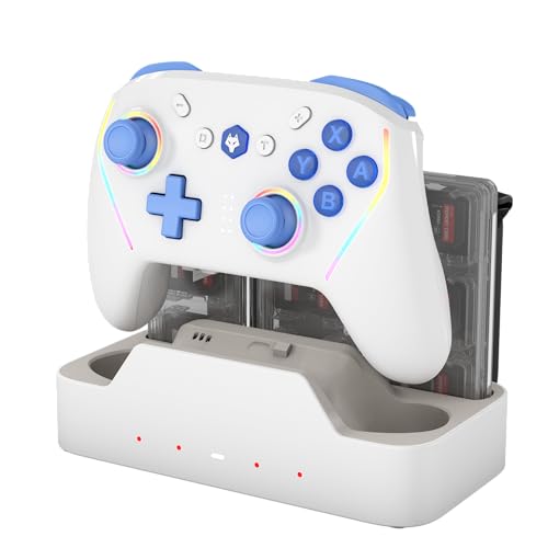 NBCP ���C�����X�R���g���[���[ Nintendo Switch/Switch OLED�Ή� �z�[�����ʃW���C�X�e�B�b�N RGB���C�g �v���O���}�u���o�b�N�{�^�� 6���W���C�� �U������ �[�d�h�b�N�t�� �Q�[���J�[�h8�X���b�g���[ �A�C�X�u���[