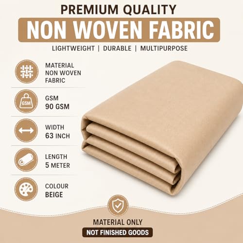 Image of Non-Woven Fabric 90 GSM | 63 Inch (160 cm) Width | 5 Meter Length | Multipurpose Fabric for Bag Making, Lining, Craft & Home Utility | Durable, Easy to Clean & Reusable | Beige