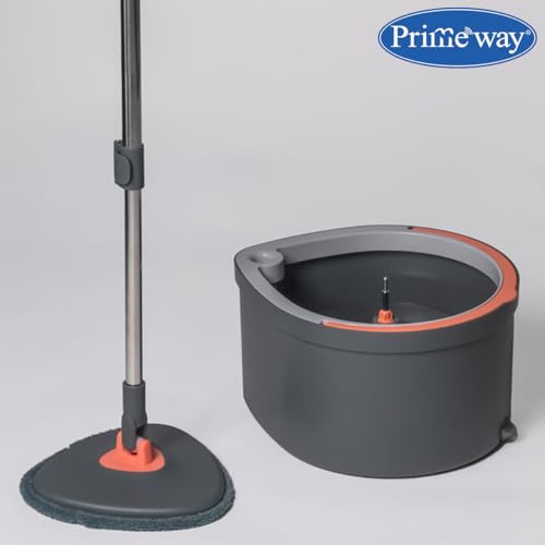 Image of Primeway Advanced 360 Drop Spin Mop | Wash & Dry Function | Rotary Clean System | 130cm Long Hydraulic Handle | Clean & Dirty Water Separation | 23.5cm Triangle Flat Microfibre Pad | 3 LTR