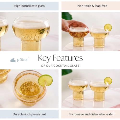 Image of PEBELLIFEWARE Cocktail Bubble Glass Tumblers (Set of 2) - Premium Borosilicate Clear Drinking Glasses 300ml for Coffee, Cocktail, Juice & Smoothie - Heat Resistant, Dishwasher Safe