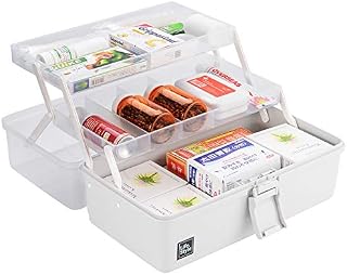 Liangduo Craft Caddy Box,Plastic Medicine Storage Box,Portable 3-Layer Folding First Aid Box,Ideal Storage for Art Materials, Paints, Craft supplies,Sewing, etc.