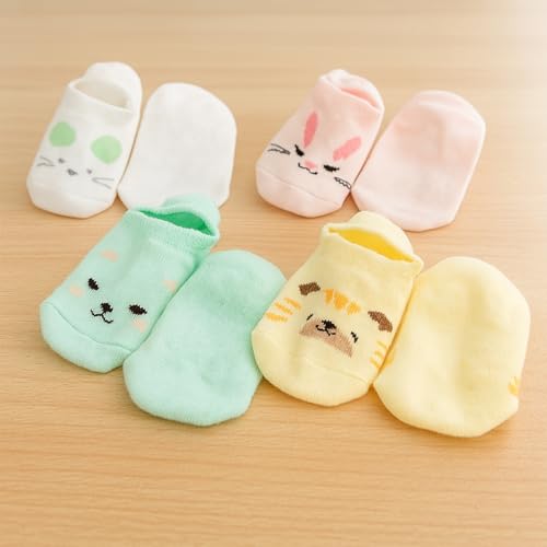 Image of SYGA Baby Boy's & Baby Girl's Ankle Length Cotton Socks (Pack of 4) for 0-12 months (4 KittyBabySocks Multicolored)