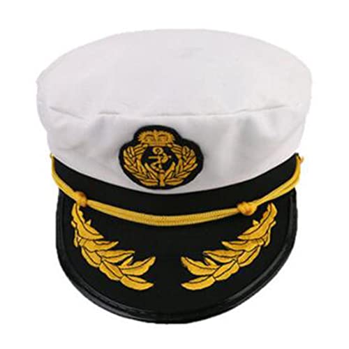 Sperrins White Captain Hat Cap Sailors Hat Adjustable Sea Cap Navy Costume Accessory Party Fancy Cosplay Costume (Style 2)