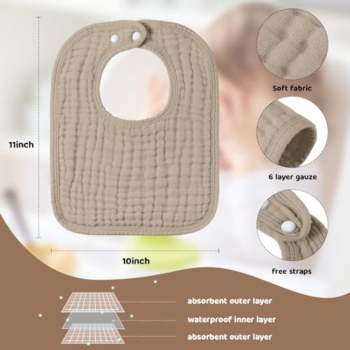 Image of Tallew 8 Pack Muslin Burp Cloths and Baby Bibs for Boy Girl 20 inch x 10 inch Cotton Baby Bandana Drool Bibs Muslin Burp Cloths Absorbent Rag for Newborn Toddler Infant Gifts(Brown Series)