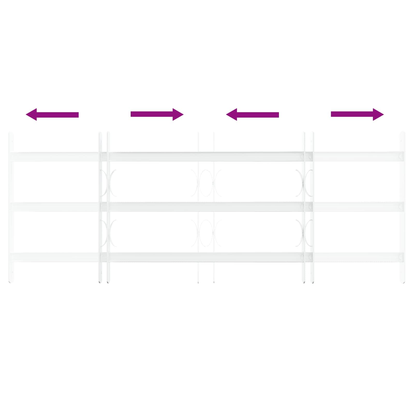 Barrera de seguridad para ventanas de acero galvanizado blanco con 3 barras transversales, juego de 3 unidades, 63 a 114 cm, ajustable para exteriores, protección antirrobo, montaje en fachada