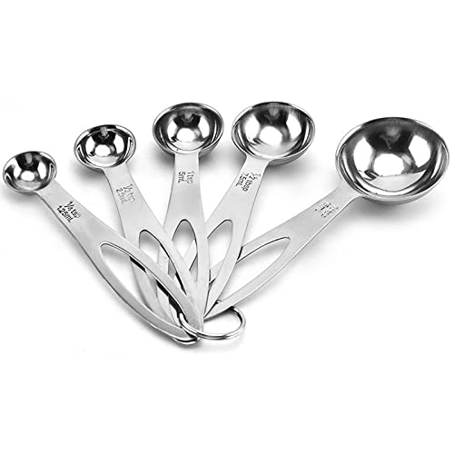 Küche Kochen Messlöffel Flüssiger Messlöffel Edelstahl Messlöffel Set Praktischer Messlöffel Messlöffel mit Aufhängeloch Graduierter Messlöffel für Milch, Saucen, Mehl und Gewürze 5 Stück (Silber) Cover