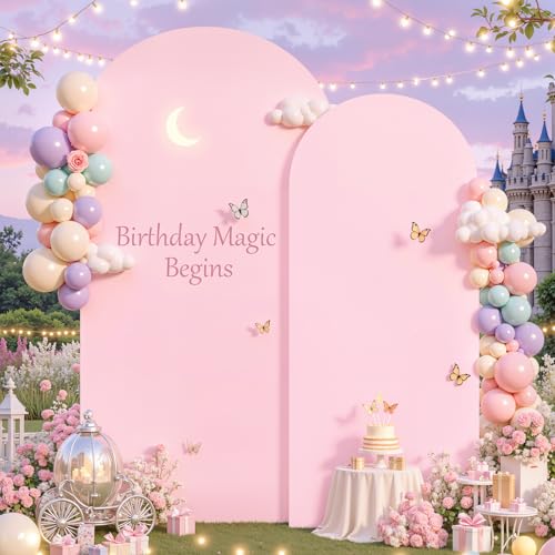 Arch Backdrop Cover Set of 2, Baby Pink Arch Covers 7.2 and 6ft Spandex Stretchy Double-Sided Design Arch Covers for Wedding Baby Shower Bridal Shower Birthday Party Ceremony Photo Decor