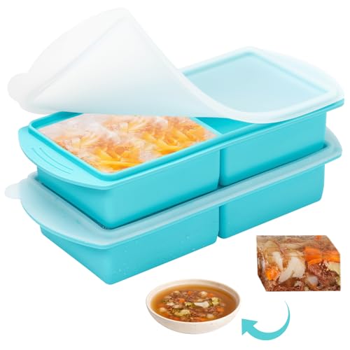 2 Pack Silicone Soup Containers and Freezer Moulds Trays Souper Cubes