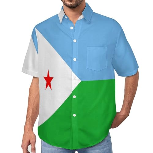 Chemise décontractée homme imprimé drapeau Djibouti boutons et col lapel