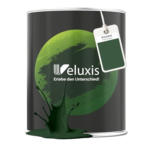 Veluxis Wandfarbe Grün Dunkelgrün Matt Innenfarbe – Deckkraft Klasse 1, VOC-frei, Ohne Grundierung, Tropfarm – Wohnzimmer & Schlafzimmer – 1L (Pine Shadow)
