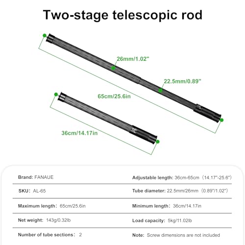 FANAUE Gimbal Extension Pole Carbon Fiber Extension Monopod Pole Stick with 1/4" Screw, 2 Section Universal Rod for Tripod Compatible with Digtital Camera Smartphone Long Selfie Tick Length is 14"-25" - Thumbnail 6