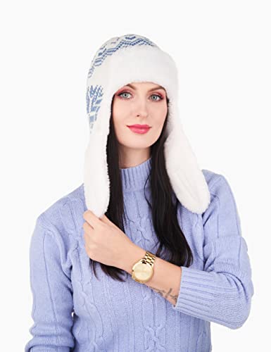 Team Snowflake Winter Trapper Hat For Women - Fun Ushanka Hat With Ear Flaps, White - Blue, One Size #TOP1