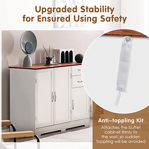 Petsite Buffet Cabinet, Kitchen Sideboard With Storage Cabinets & Drawers, Adjustable Shelf, Modern Credenza Coffee Bar Server Console Table Cupboard For Entryway Living Dining Room #TOP5