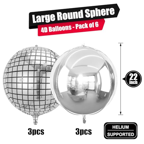 Image of Silver Disco Round Foil Balloons Birthday Prom Decor 22 Inch 6 Pcs