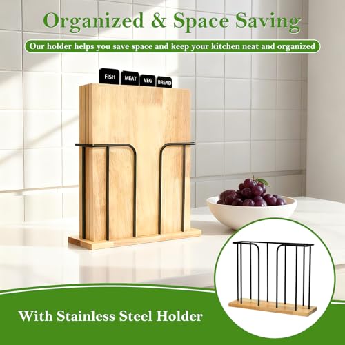 4-Piece Labeled Wood Cutting Board Set with Metal Stand, Non-Toxic & FSC by South to East - Used condition - Image 9