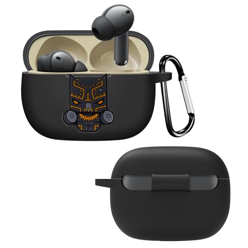 Image of New Silicone Case Compatible with Realme Buds T310 & Realme Buds N1, Soft Silicone 360 Full Protection Dust-Proof Shockproof Case Cover with Hook (Cover Only) (Black-Panther)