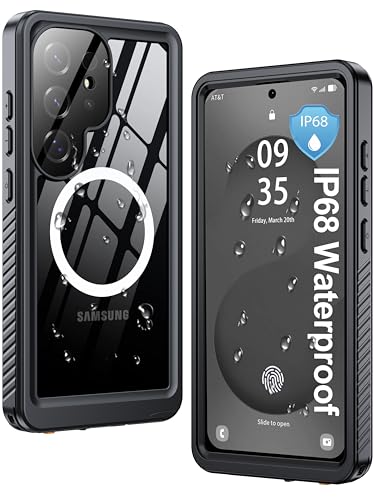ANTSHARE IP68 Waterproof Case for Samsung Galaxy S25 Ultra [2025] - MagSafe Compatible Built-in Screen/Lens Protector - Shockproof Full Body Protection for Swimming/Outdoor Black/Clear