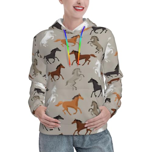 Sweat capuche imprimé cheval mignon hoodie femme avec poche automne