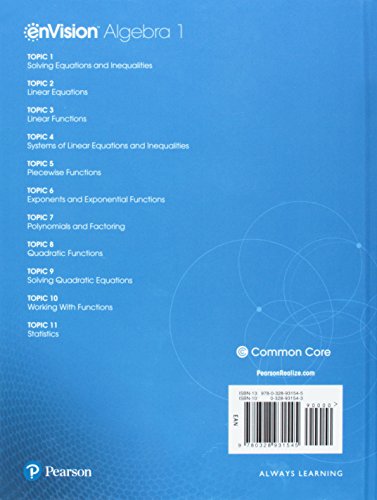 ENVISION AGA COMMON CORE STUDENT EDITION ALGEBRA 1 GRADE 8/9 COPYRIGHT 2018