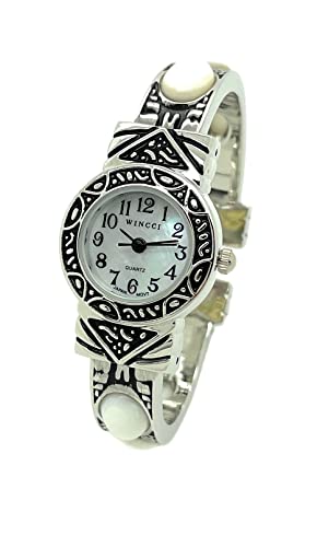 Montre femme métal argenté pierres cadran nacré montre bracelet chic