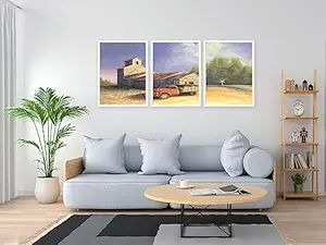 VERRE ART Printed Framed Canvas Painting for Home Decor Office Wall Studio Wall Living Room Decoration (46x27inch (Split in 3 Part) White Floater) - The Lisco Elevator