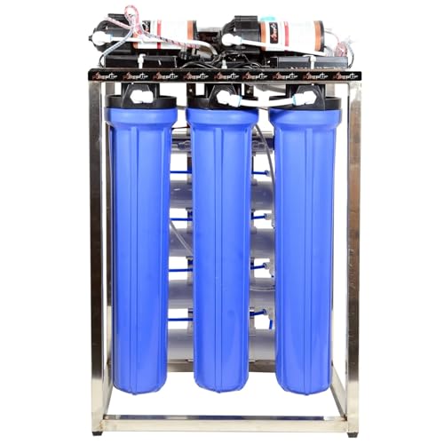 Image of PurePlus 50 LPH Commercial RO + UV Protection Water Purifier Plant with TDS Adjuste Blue Stainless steel Body Full Automatic