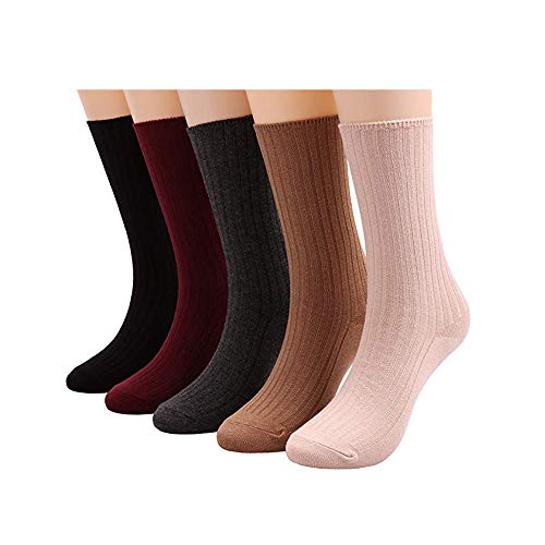 Huatuo 5 pares para mujer Ligero informal de punto de algodón Botas de tripulación Crew Color sólido (Combed cotton)