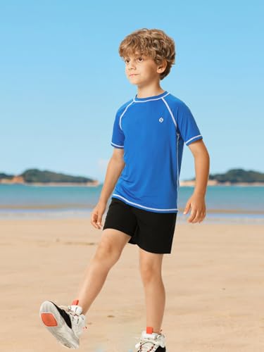 HODOSPORTS Boys UPF 50+ Rash Guard Swim Shirts Short Sleeve Quick Dry UV Protection Sun Shirt Royal Blue