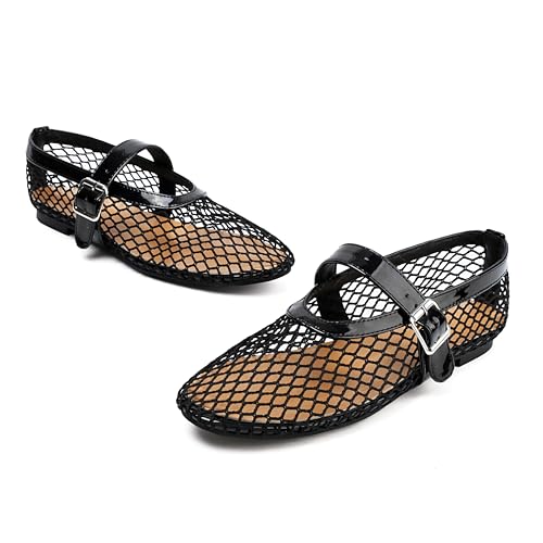 Women's Mesh Ballet Flats Mary Jane Ballerina Buckle Ankle Strap Round Toe Comfy Casual Office Shoes Closed Toe Dress Pumps2