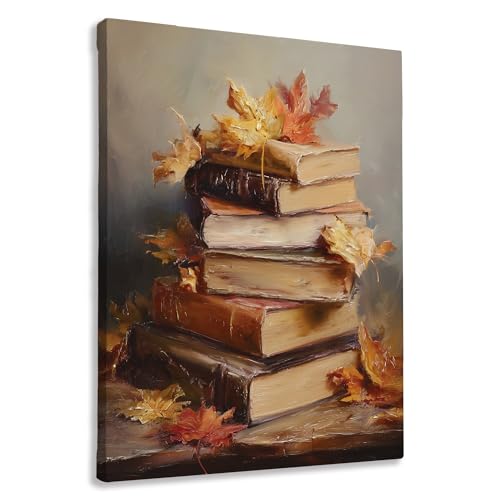 FTKBGHY Vintage Fall Book Lover Canvas Wall Art Framed, Fall