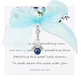 Something Blue para Novia, Novia Ángel Ramo Liga Azul Charm con Tarjetas Fiesta de Boda Llavero para Celebración de Matrimonio