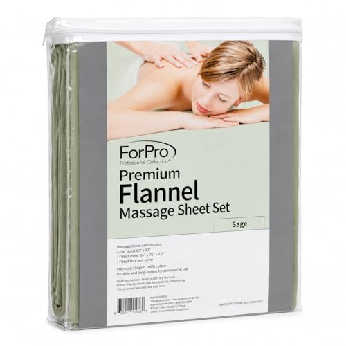 Image of ForPro Premium Flannel 3-Piece Massage Sheet Set, Sage, for Massage Tables, Includes Massage Flat Sheet, Massage Fitted Sheet, and Massage Fitted Face Rest Cover