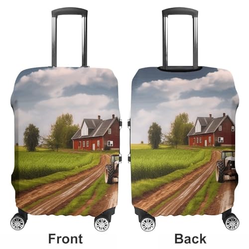 Country Road with Farm And Tractor Luggage Cover, Washable Elastic Suitcase Cover Protector Fit 18-32 Inch Luggage3