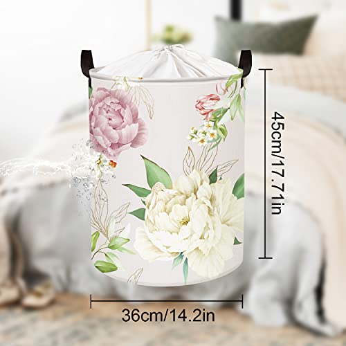 Clastyle 45L Large Peony Laundry Basket Purple Rose Floral Laundry Hamper With Drawstring Foldable Clothes Blanket Flower Basket With Handle #TOP6