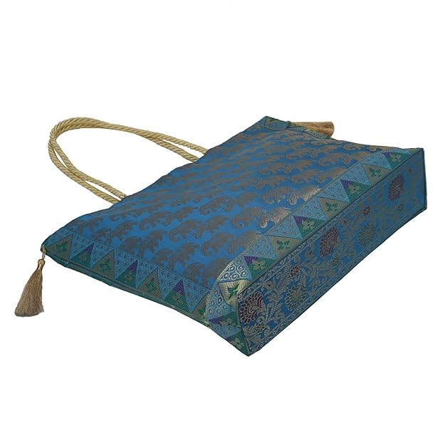 Image of Hand Purse | Traditional Hand Purse | Silk Wallet Hand Bag | Shagun HandPurse | Gifts HandBag | Golden Handle Tote Handbag | Brocade Shoulder Bag | 16 INCH