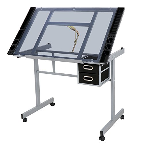 Tangkula Drawing Desk Rolling Drafting Table Tempered Glass Review