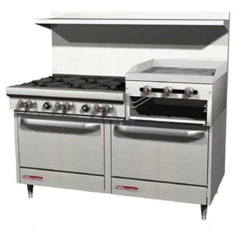 300 Series 60" Restaurant Range w/ 6 Burners by Southbend – 60 inches, 3.125 quarts, Stainless Steel, Black, Model S60DD-2RR