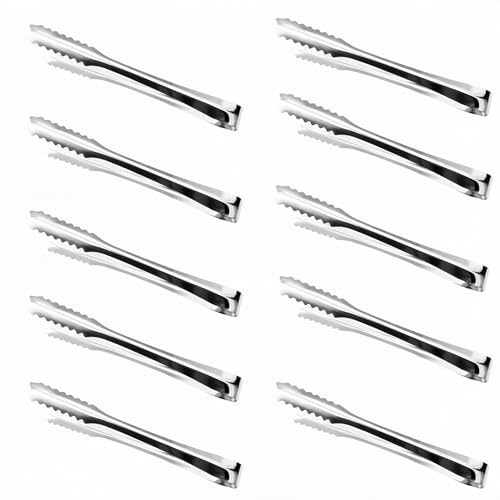 10 Pcs JUNEYES tainless Steel Ice Sugar Tongs Mini Serving Tongs Small Tongs for Food Sweets Bread Cake Kitchen Wedding Party Bar Bucket