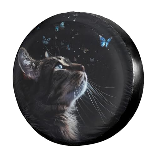 Image of Cat Butterfly Spare Tire Cover Dust-Proof Wheel Tire Cover Fit Trailer, RV, SUV and Many Vehicle 14 Inch
