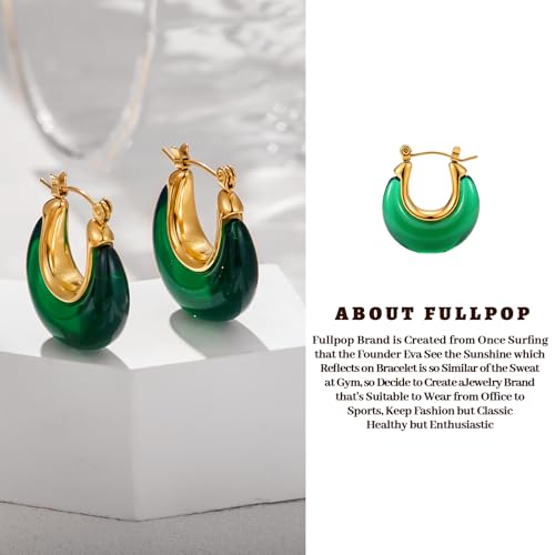 Image of Fullpop Vintage Earrings for Women, Chunky 14K Gold Plated Resin Hoop Earrings Lightweight Hollow Drop Earrings Hypoallergenic Earrings for Women Vintage Anthropologie Jewelry Gifts for Women