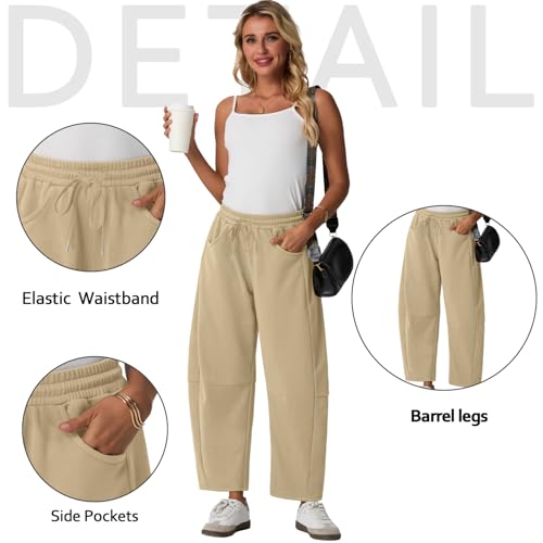 Lepunuo Barrel Sweatpants Women Casual Baggy Elastic Waisted Pants Wide Leg Gym Trousers with Pockets