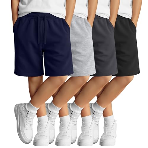 LessonZoo 4 Pack Boys Shorts Kids Athletic Sweat Shorts Casual