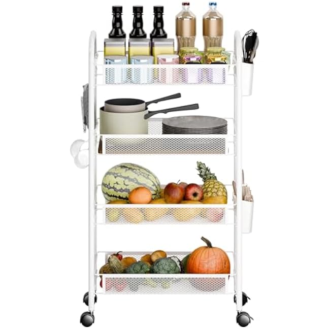 3/4/5 Tier Fruit Basket for Kitchen, Stackable Metal Mesh Storage Basket with 360 Degree Wheels, Fruit Vegetable Produce Storage Organizer for Kitchen, Pantry, Bathroom Black 4-Layers-YmuuCiC6