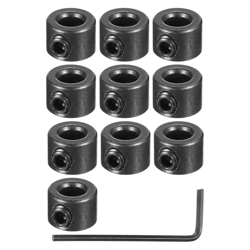 PATIKIL Bore 5mm Shaft Collar 12mm OD 8mm Thickness, 10 Pack Carbon Steel Landing Gear Stopper Wheel Collar with Set Screw & Wrench for Machine Tool Industry, Silver