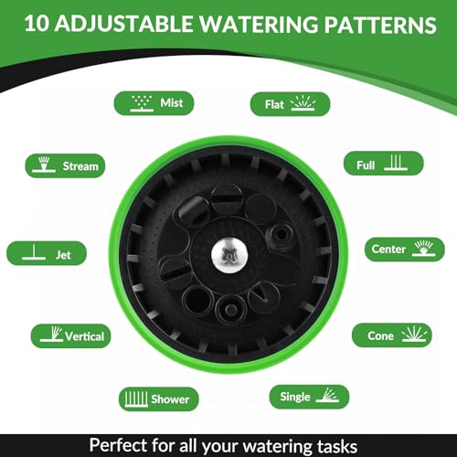Garden Hose Sprayer Nozzle - Water Hose Nozzle with 10 Adjustable Spray Patterns Heavy Duty, Thumb Control On Off Valve, High Pressure Hose Sprayer Nozzle for Garden Hose Outdoor Green